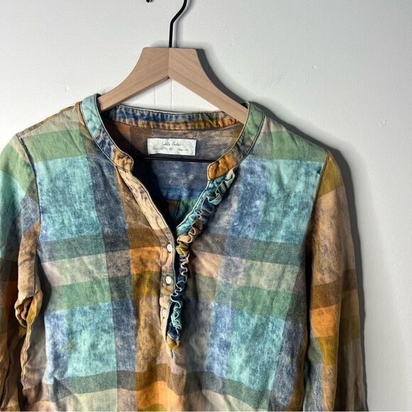 Isabella Sinclair | Anthropologie | 100% cotton Flannel size XS Half Button Top - Picture 1 of 6